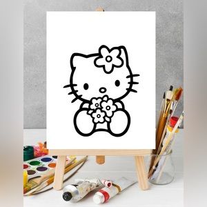 Paint Your Own Hello Kitty with Flowers Canvas , Sip and Paint Canvas